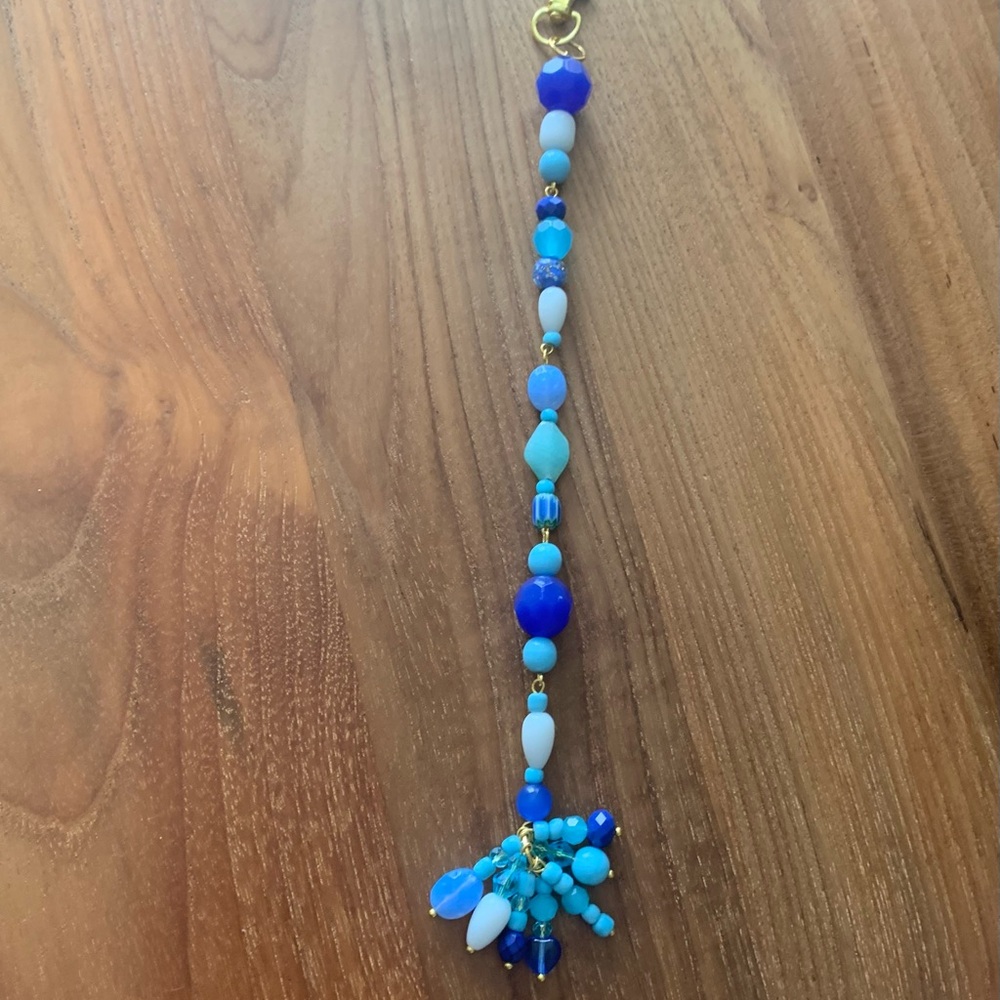 Blue Beaded Bag Charm Keychain - Picture 1 of 8